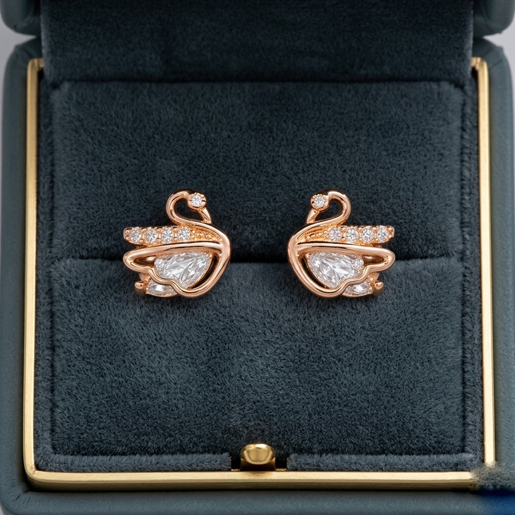 Elegant Rose Gold Swan Earrings