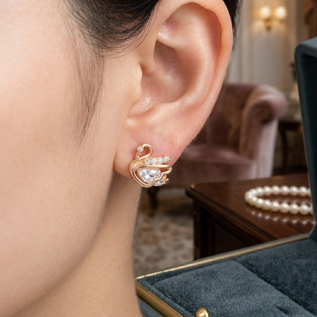 Elegant Rose Gold Swan Earrings