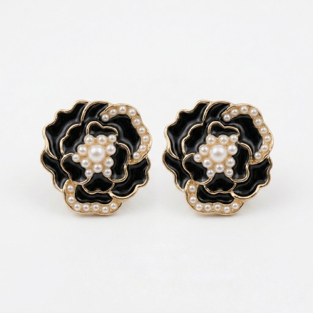 Midnight Camellia Studs