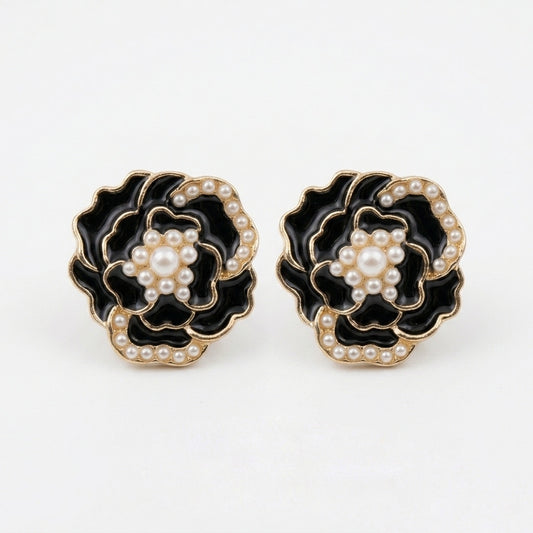 Midnight Camellia Studs