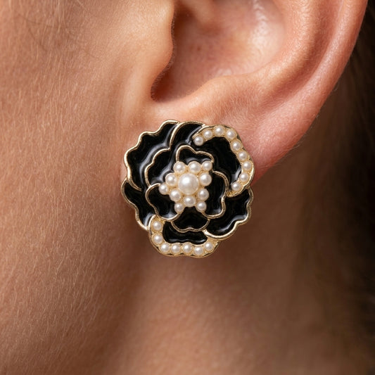 Midnight Camellia Studs