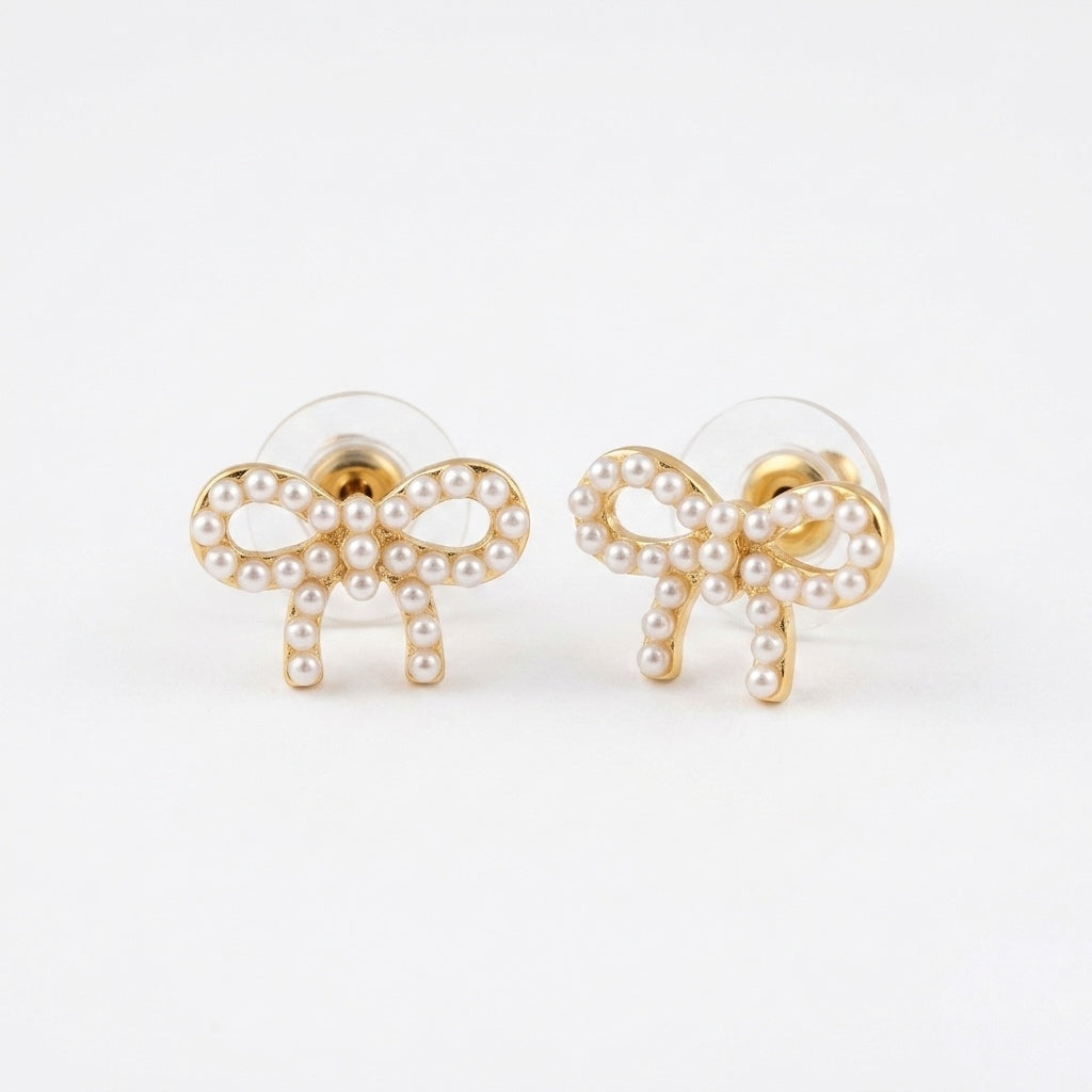 Petite Pearl Ribbon Studs