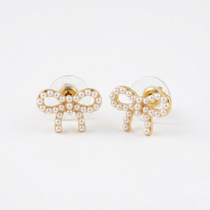 Petite Pearl Ribbon Studs