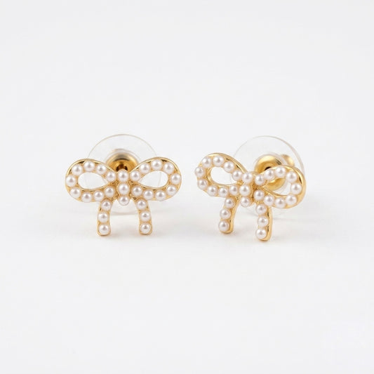 Petite Pearl Ribbon Studs