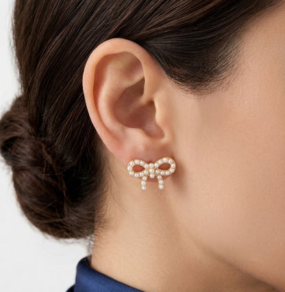 Petite Pearl Ribbon Studs