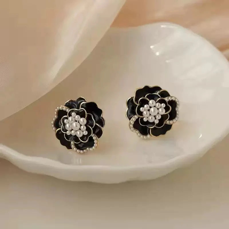 Midnight Camellia Studs