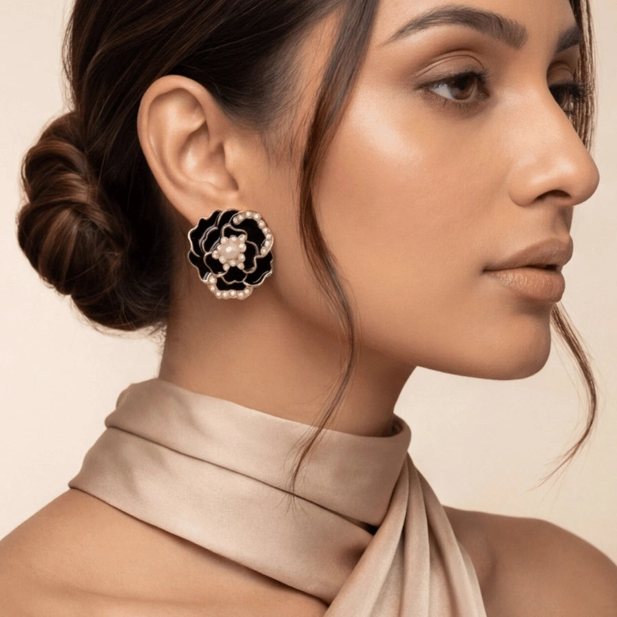 Midnight Camellia Studs