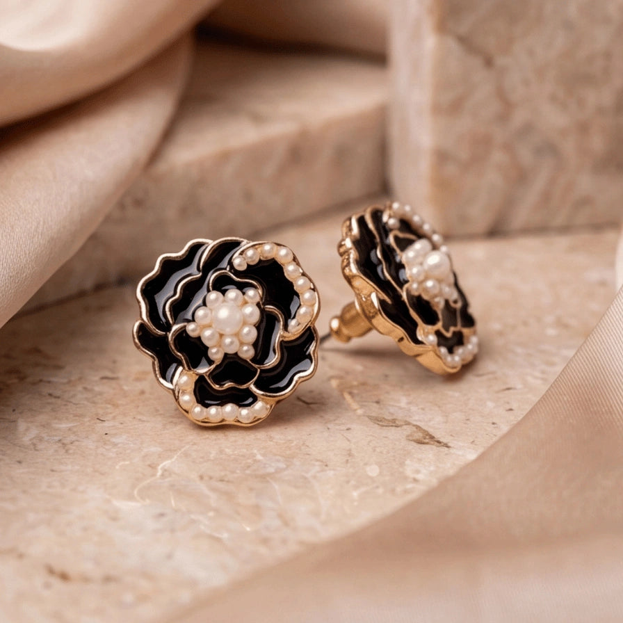Midnight Camellia Studs