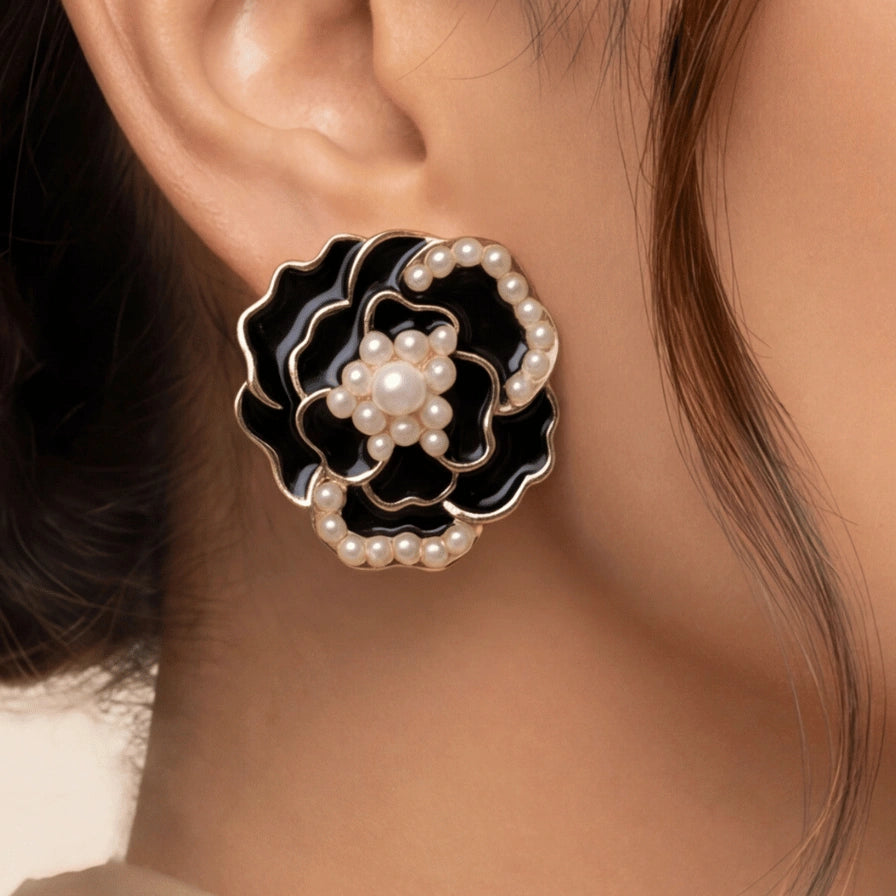 Midnight Camellia Studs