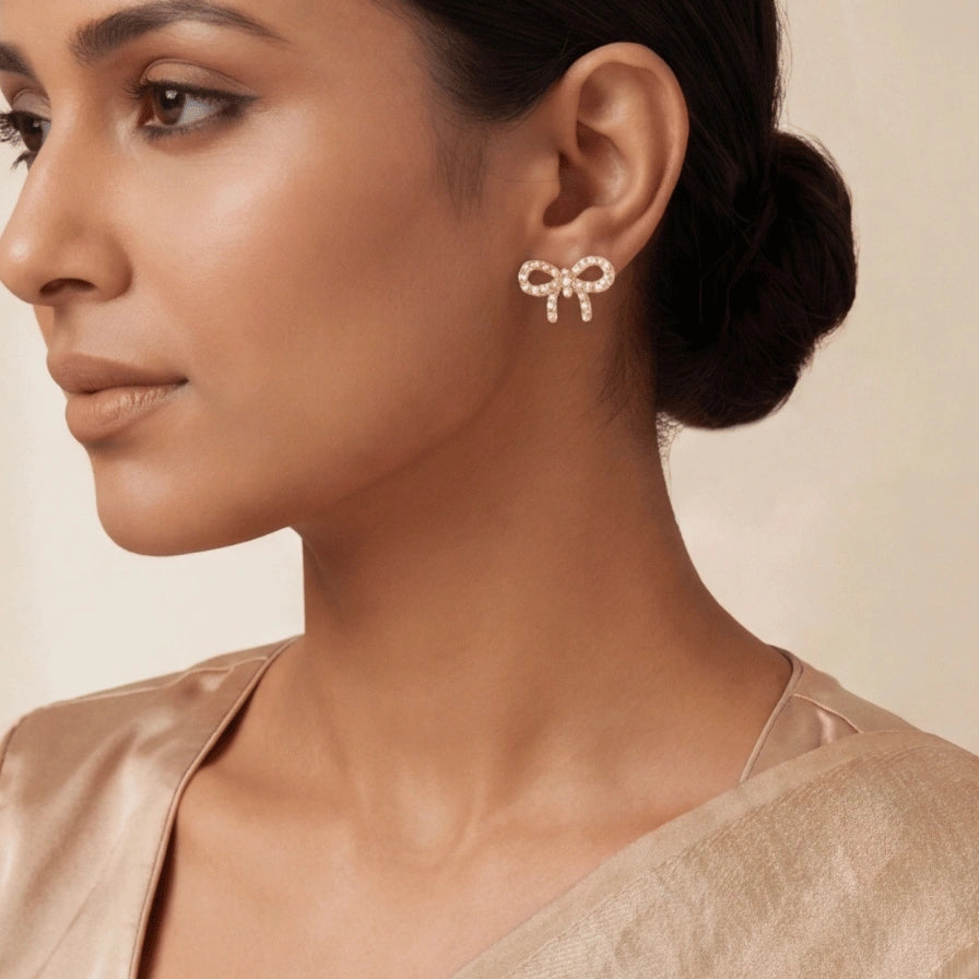 Petite Pearl Ribbon Studs