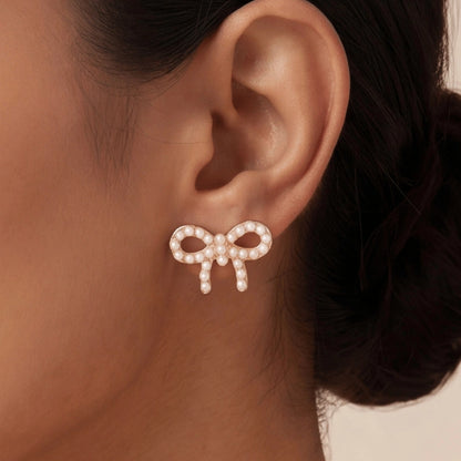 Petite Pearl Ribbon Studs