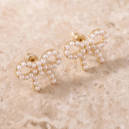 Petite Pearl Ribbon Studs
