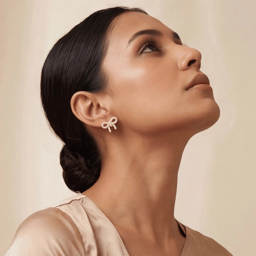 Petite Pearl Ribbon Studs
