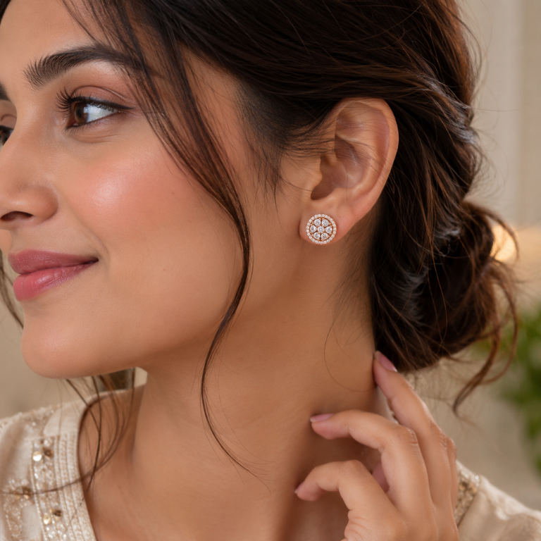 Rose Gold Diamond Halo Studs