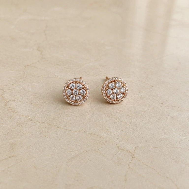 Rose Gold Diamond Halo Studs