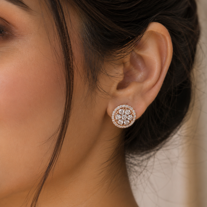 Rose Gold Diamond Halo Studs