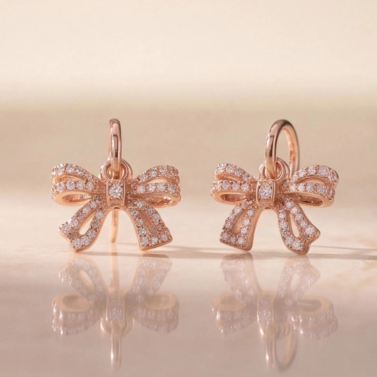 Rose Gold Pavé Ribbon Bow Charms
