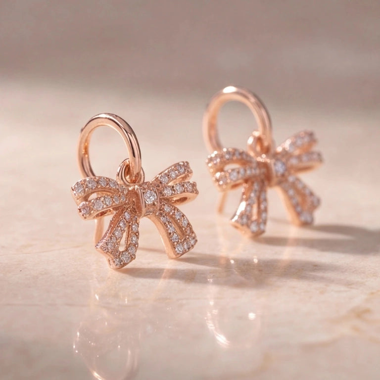 Rose Gold Pavé Ribbon Bow Charms