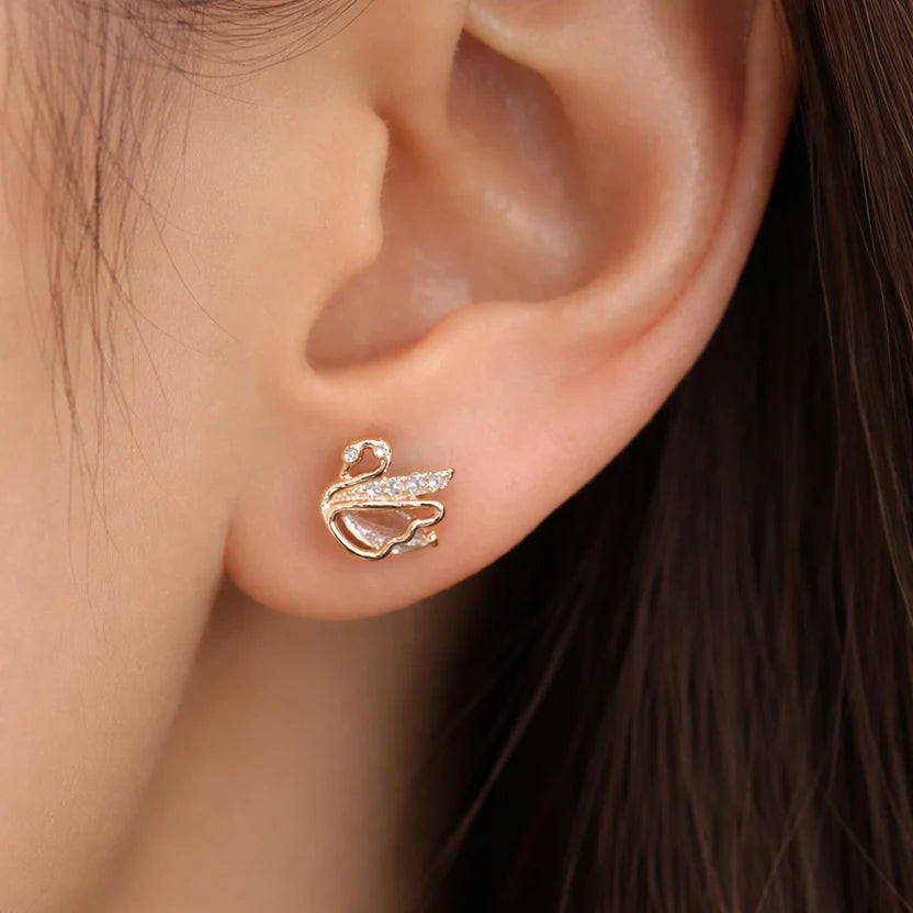 Elegant Rose Gold Swan Earrings
