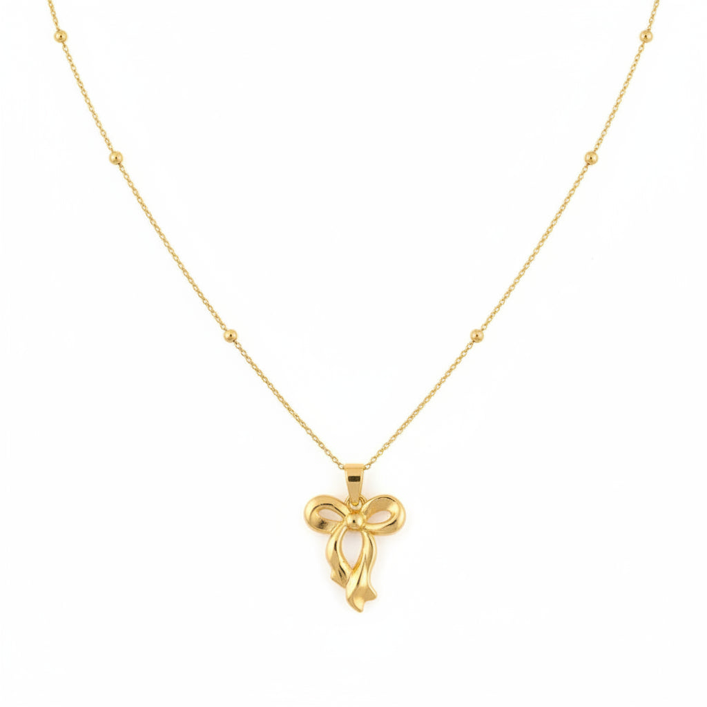 Elegant Golden Bow Pendant Necklace