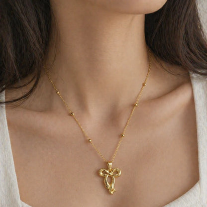 Elegant Golden Bow Pendant Necklace