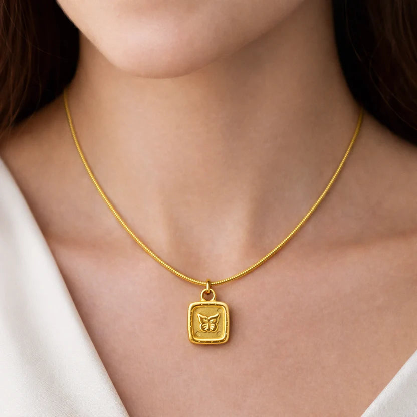 Golden Butterfly Medallion Necklace