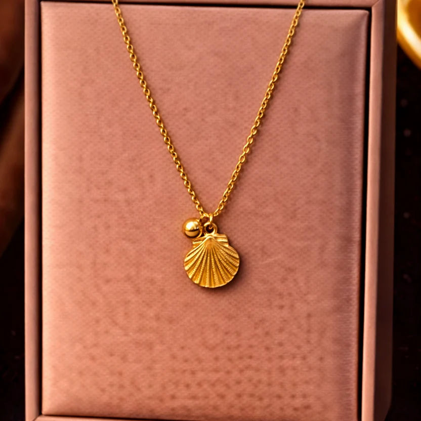 Golden Seashell Charm Pendant Necklace
