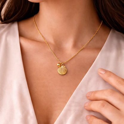 Golden Seashell Charm Pendant Necklace